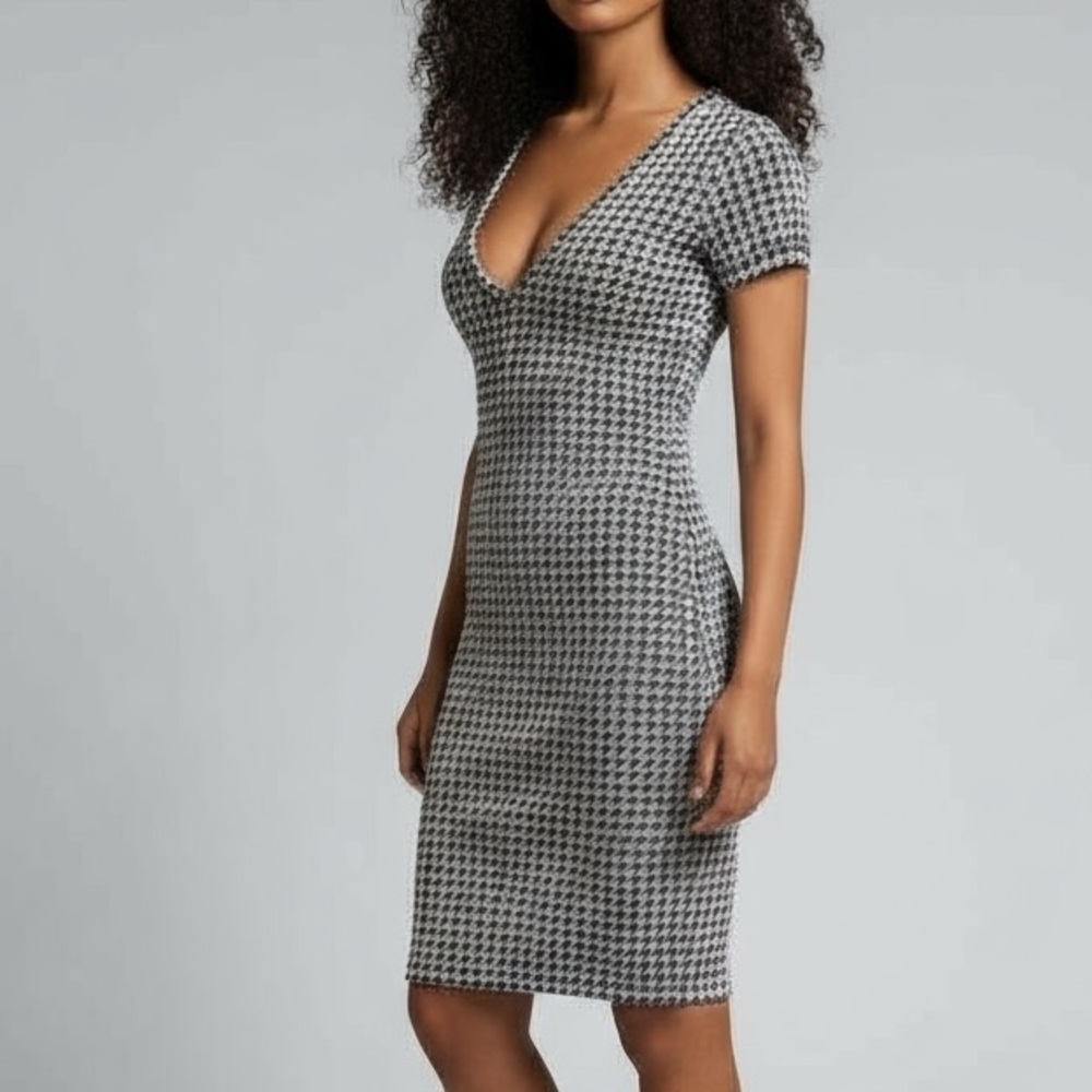 Dynamite Monochrome Houndstooth Midi Dress